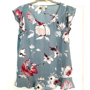 Blue flowy floral LOFT blouse